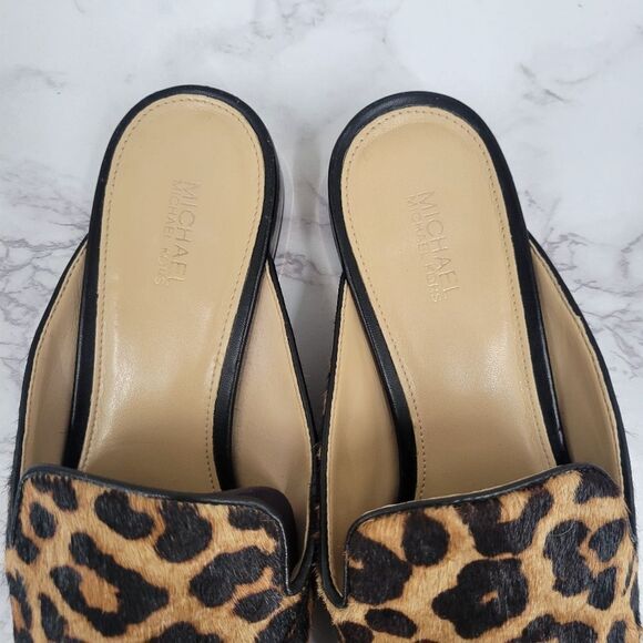 Michael Kors Natasha Leopard Dyed Calf Hair Slide Mule Clog Pony Hair Women's - Picture 4 of 12